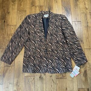 NWT Joan Leslie VTG Women's Blazer Tiger Print Plus Sz 18 Single Button